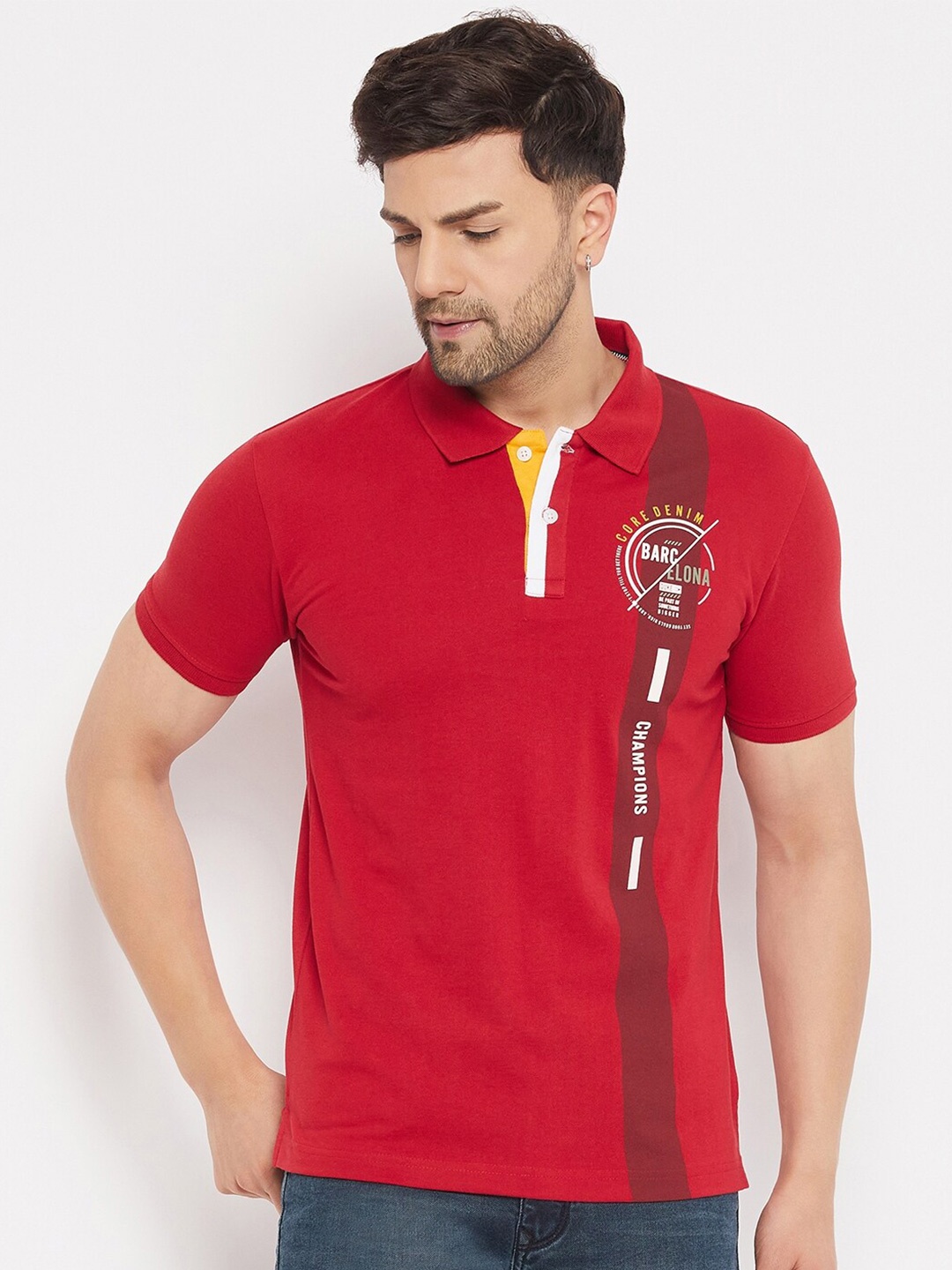 

Duke Polo Collar Short Sleeves Cotton Slim Fit T-shirt, Red