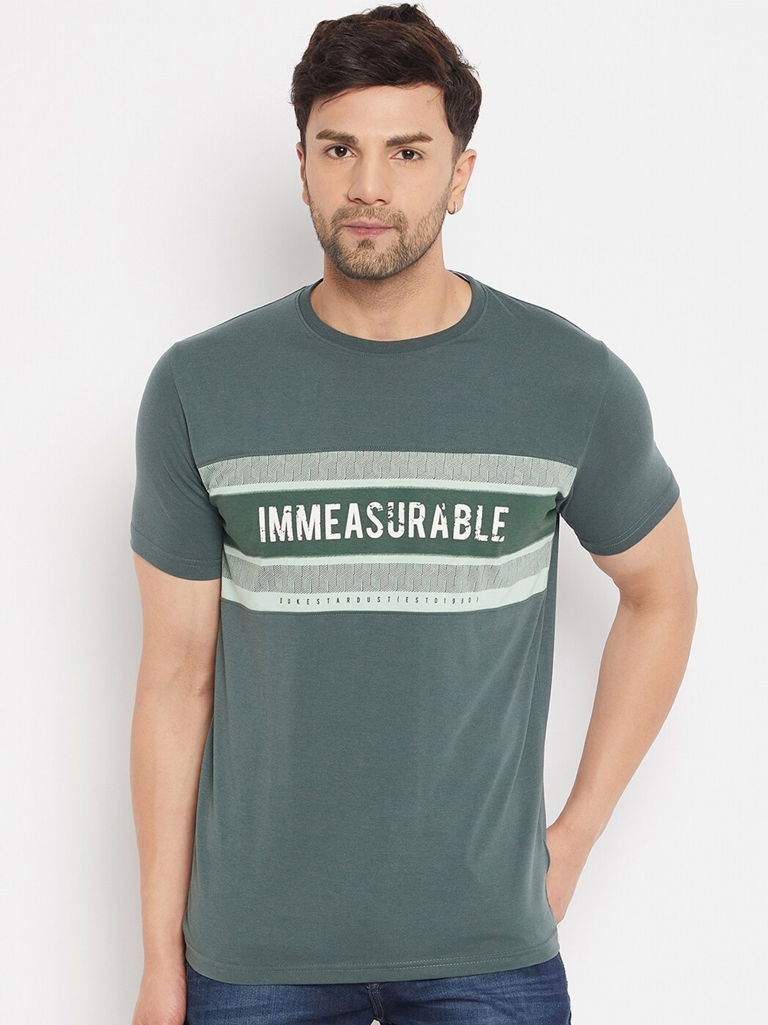 

Duke Typography Round Neck Short Sleeves Cotton Slim Fit T-shirt, Green