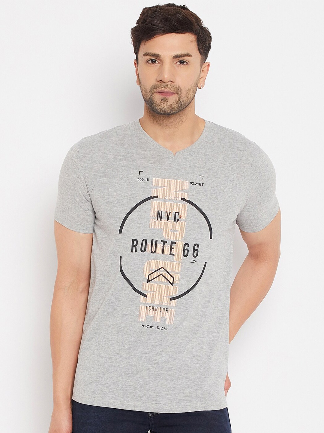 

Duke Typography Printed Round Neck Short Sleeves Cotton Slim Fit T-shirt, Grey melange