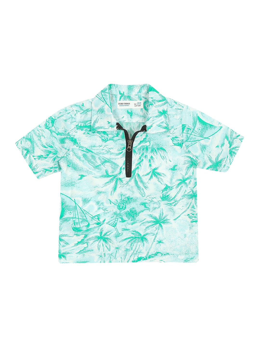 

ZERO THREE Infant Boys Printed Cotton Polo Collar T-shirt, Sea green
