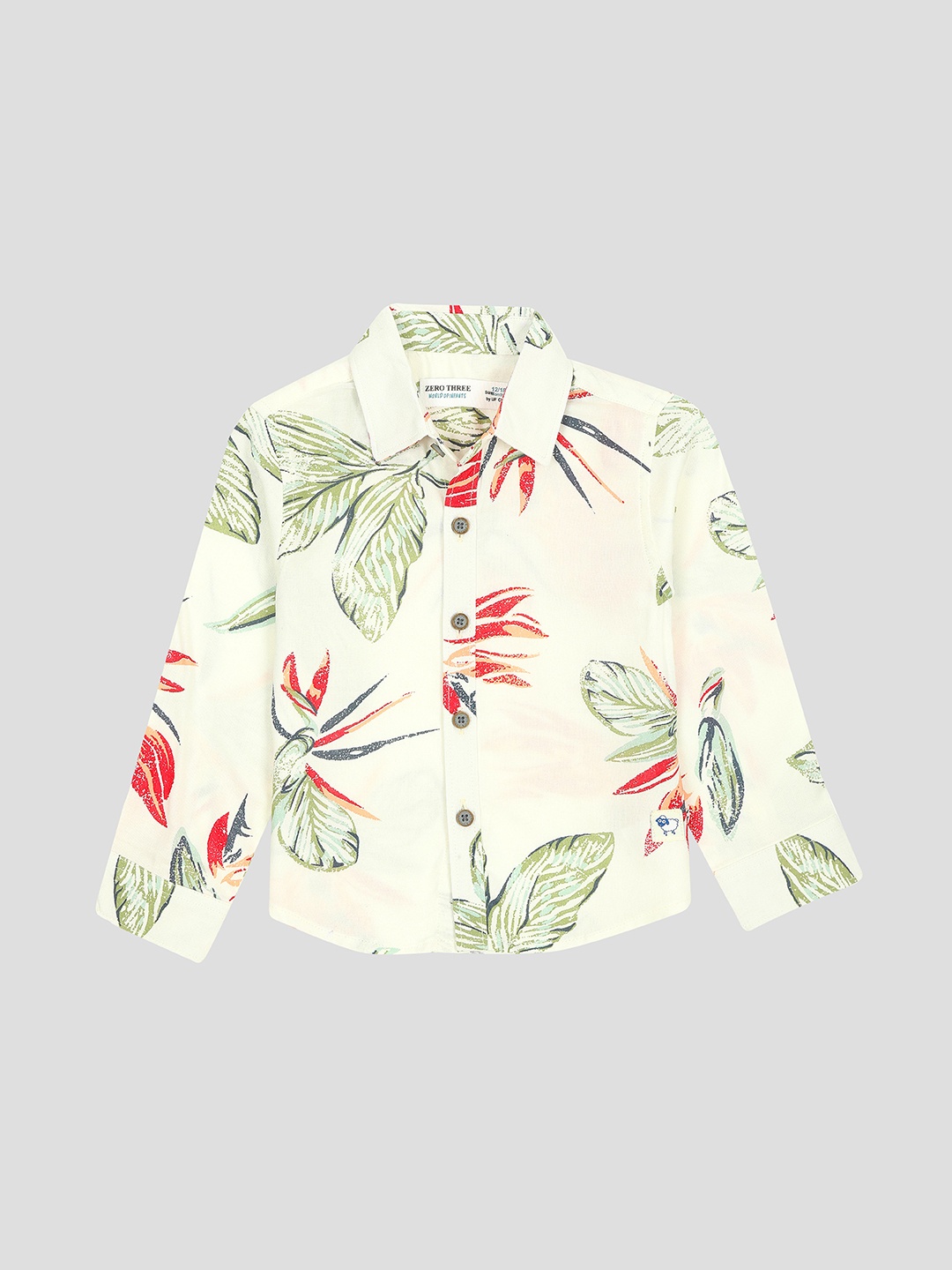 

ZERO THREE Infants Boys Comfort Floral Printed Cotton Casual Shirt, White