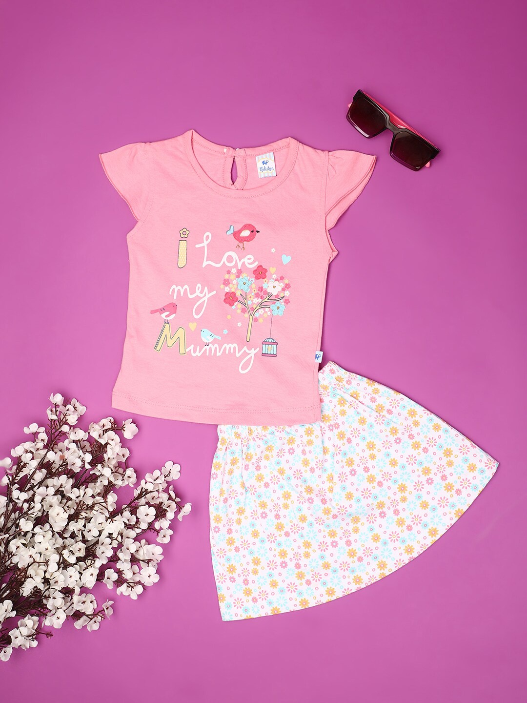 

V-Mart Unisex Kids Printed Top with Skirt, Pink