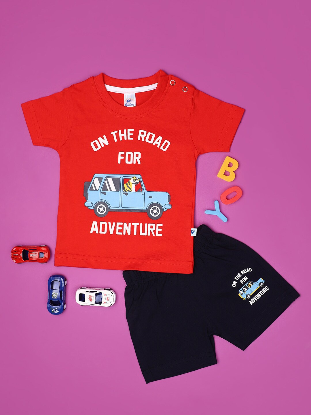 

V-Mart Unisex Kids Printed T-shirt with Shorts, Red