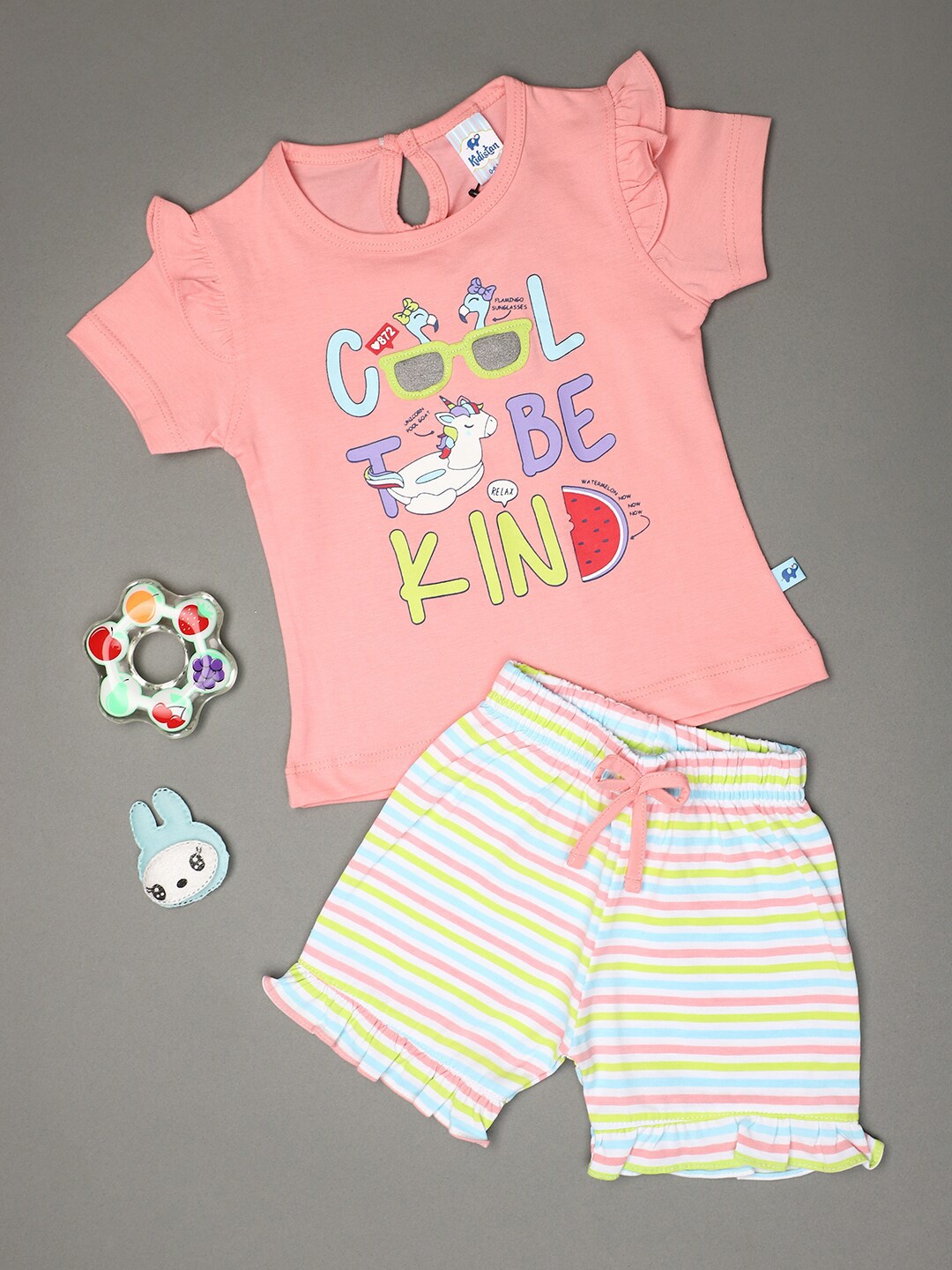 

V-Mart Unisex Kids Printed Top with Shorts, Pink