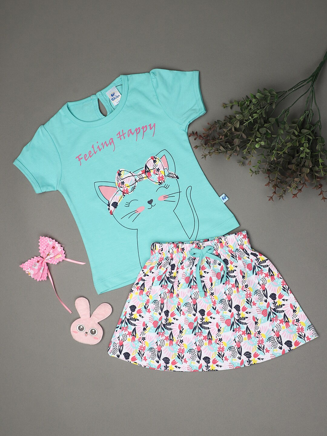 

V-Mart Unisex Kids Printed Top with Skirt, Green