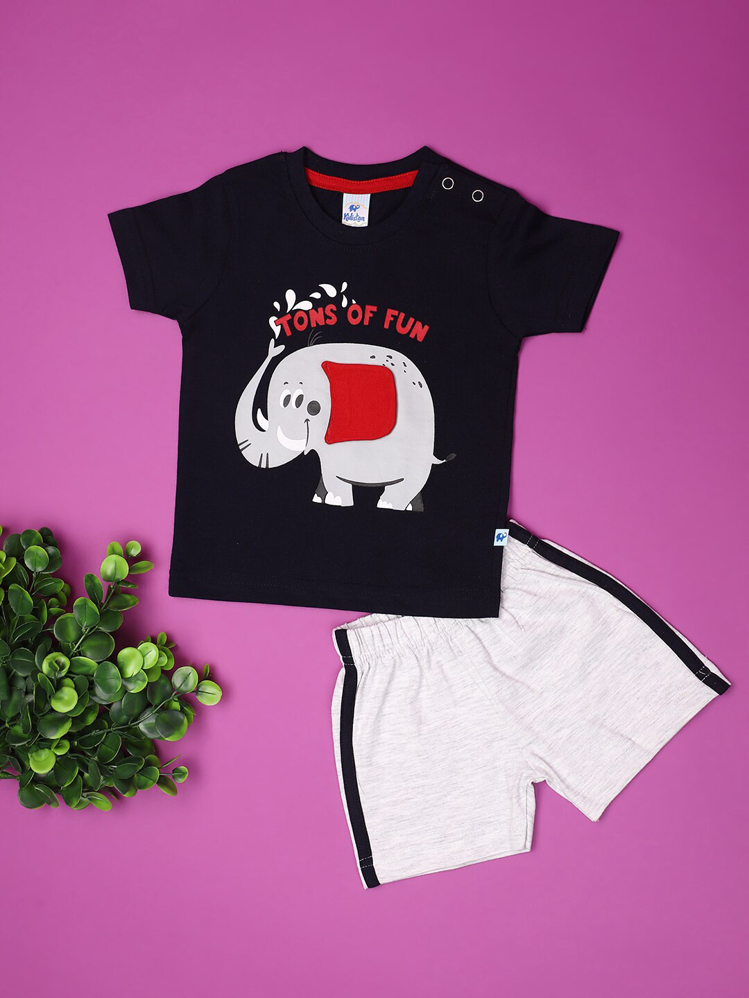 

V-Mart Unisex Kids Printed T-shirt with Shorts, Navy blue