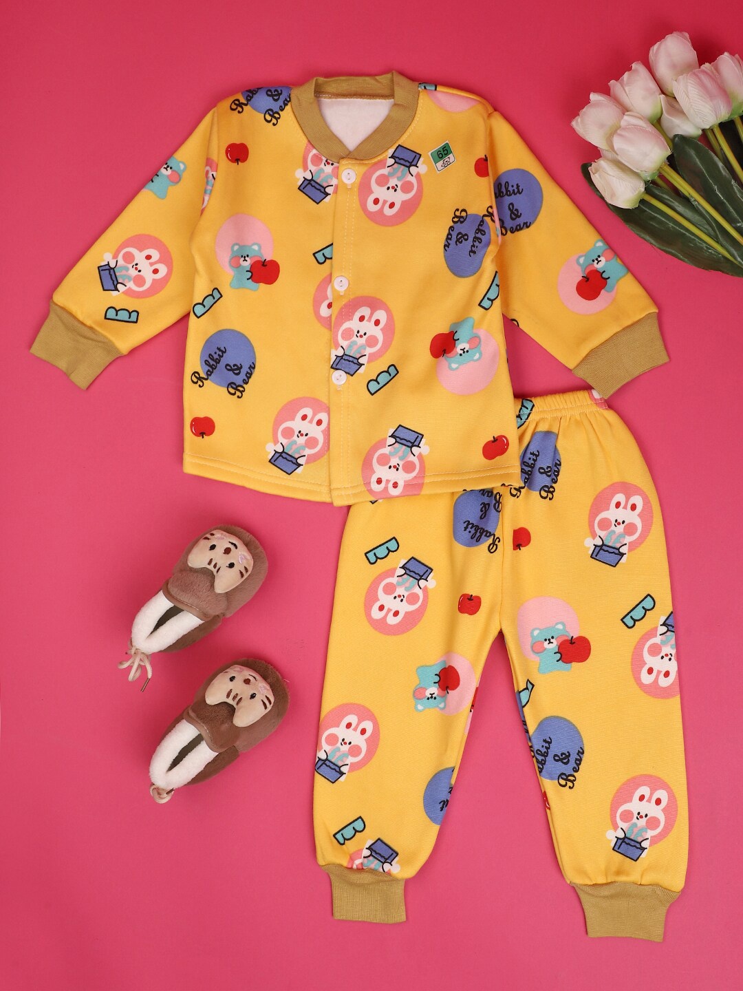 

V-Mart Unisex Kids Printed Shirt with Pyjamas, Yellow