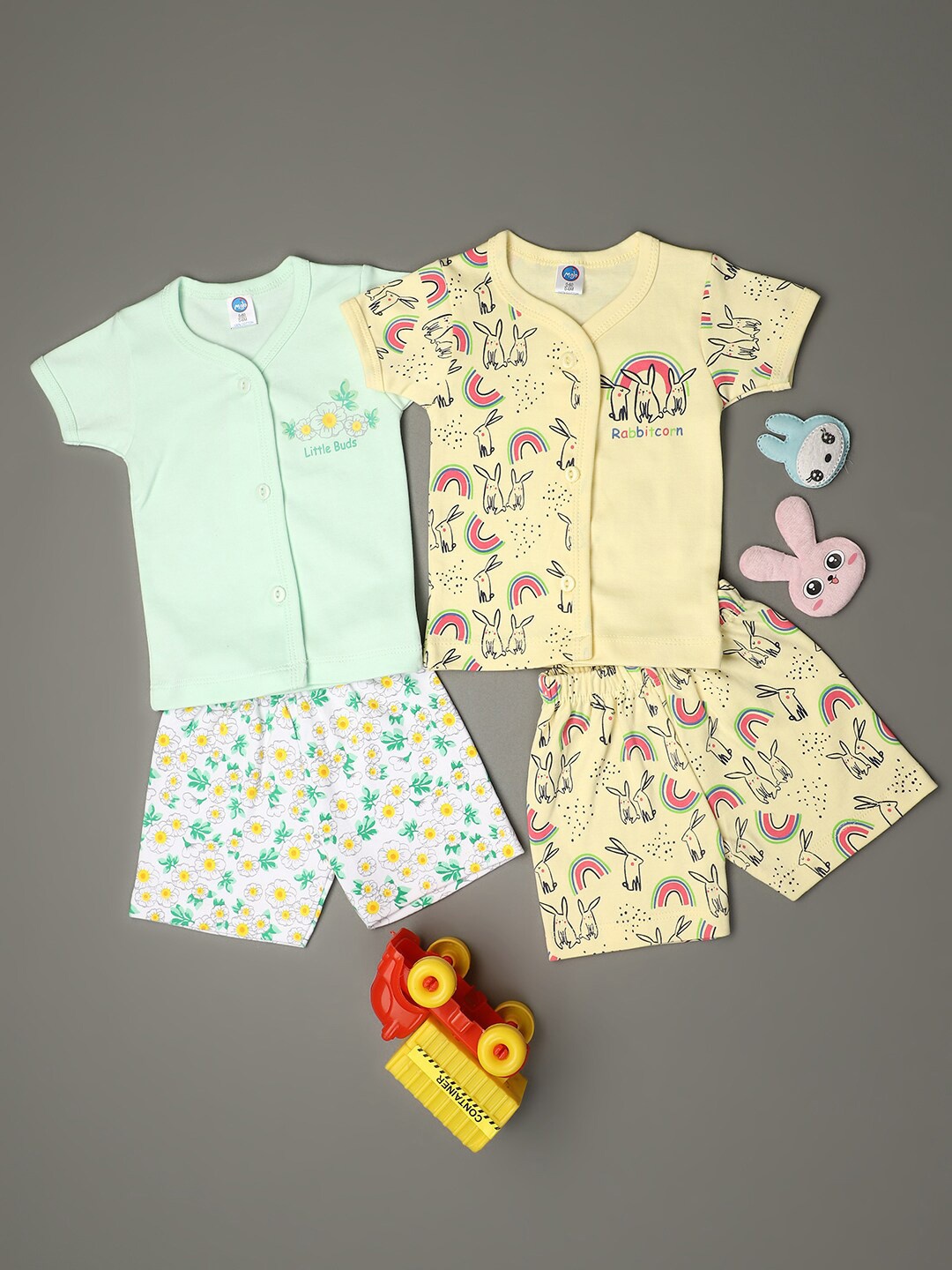

V-Mart Unisex Kids Printed Shirt with Shorts, Yellow