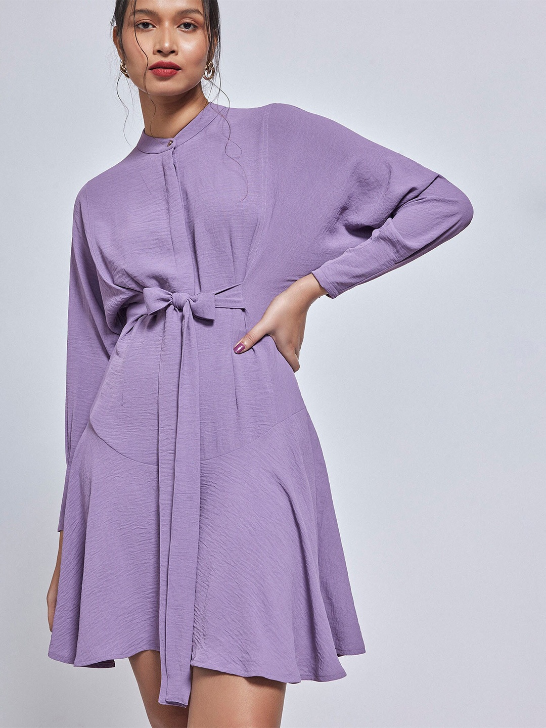 

The Label Life Mandarin Collar A-Line Dress, Purple