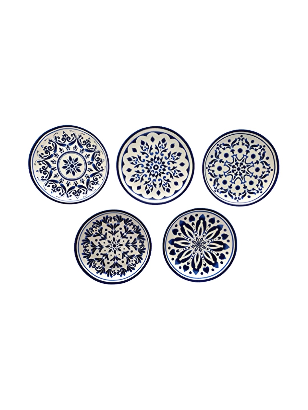 REAL ART White & Blue 5 Pcs Ceramic Wall Plates