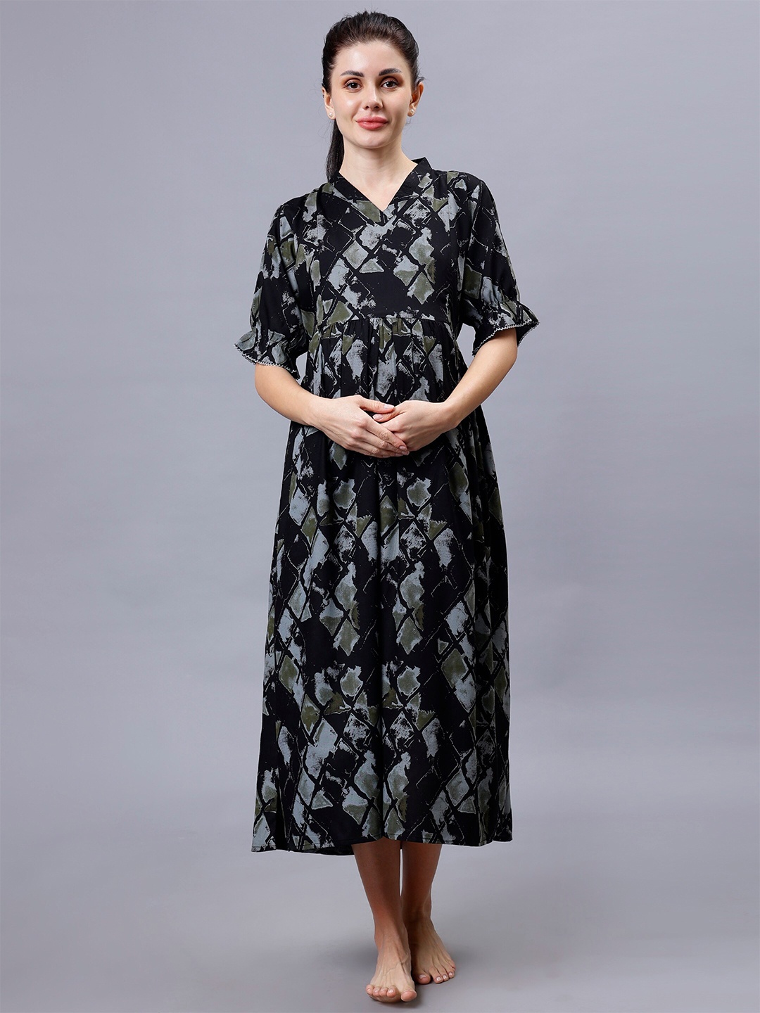

NIGHTSPREE Abstract Printed Maternity Fit & Flare Midi Dress, Black