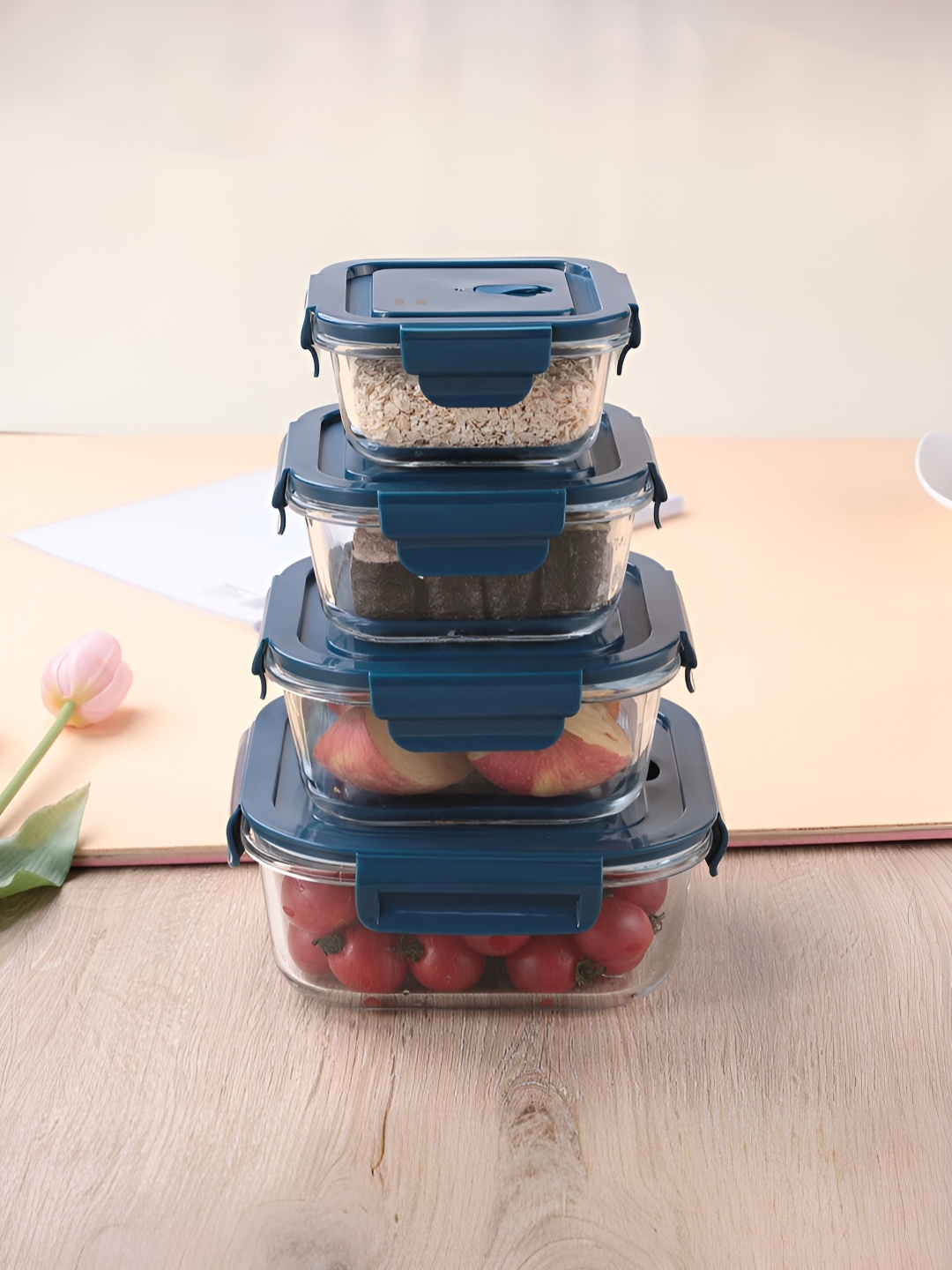 

The Better Home Blue 4 Pieces Glass Lunch Box