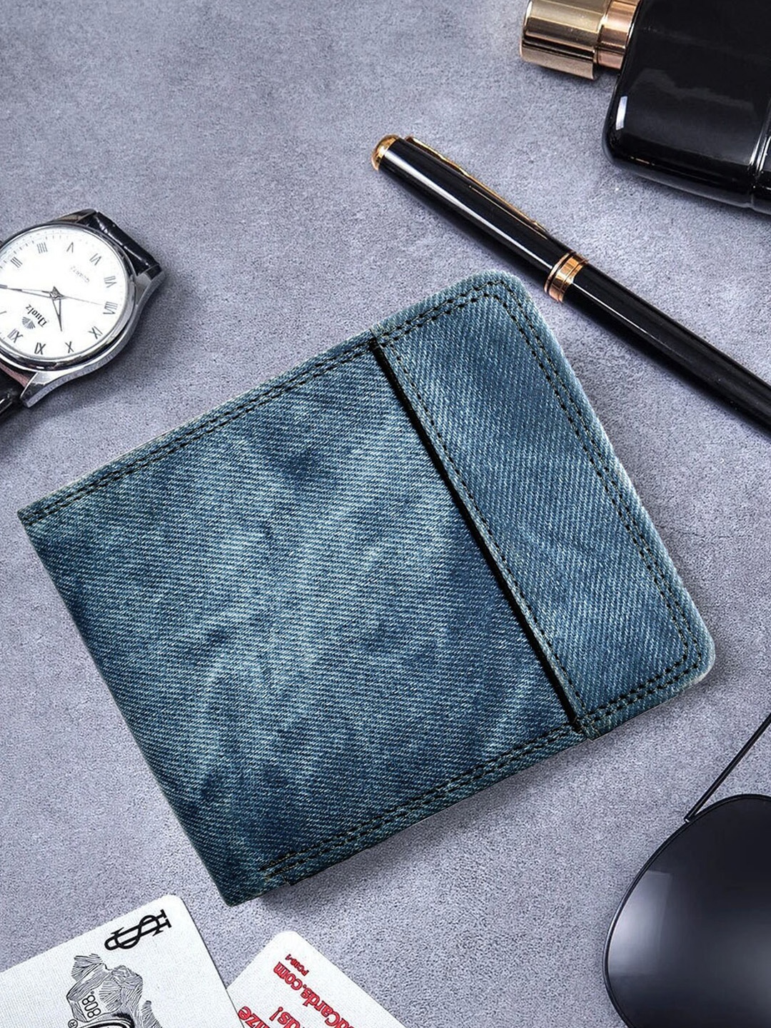 

The Roadster Lifestyle Co. Men Blue Textured Formal Two Fold Wallet