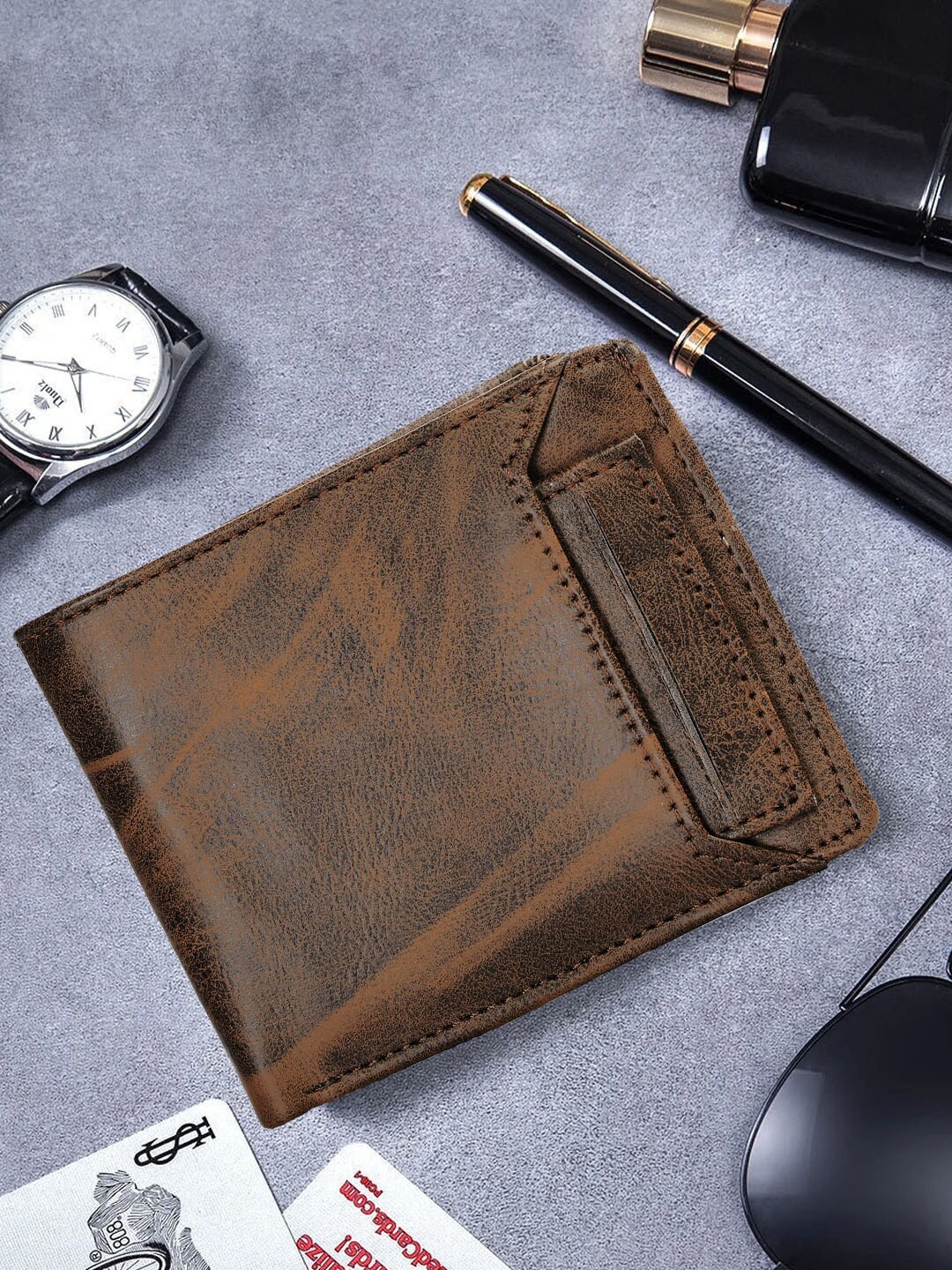 

The Roadster Lifestyle Co. Men Brown Abstract Printed Formal Two Fold Wallet