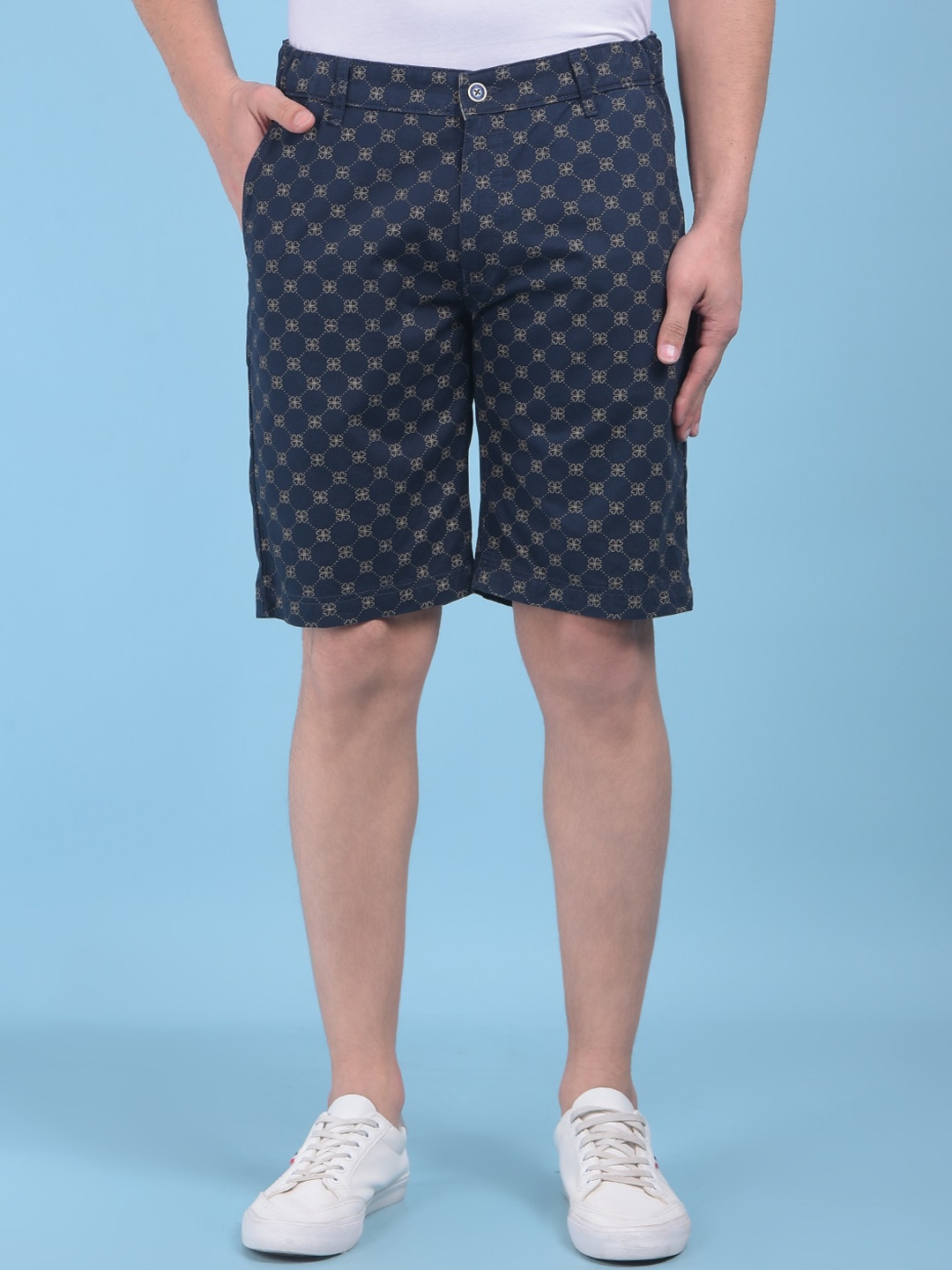 

Crimsoune Club Men Printed Printed Slim Fit Pure Cotton Shorts, Blue