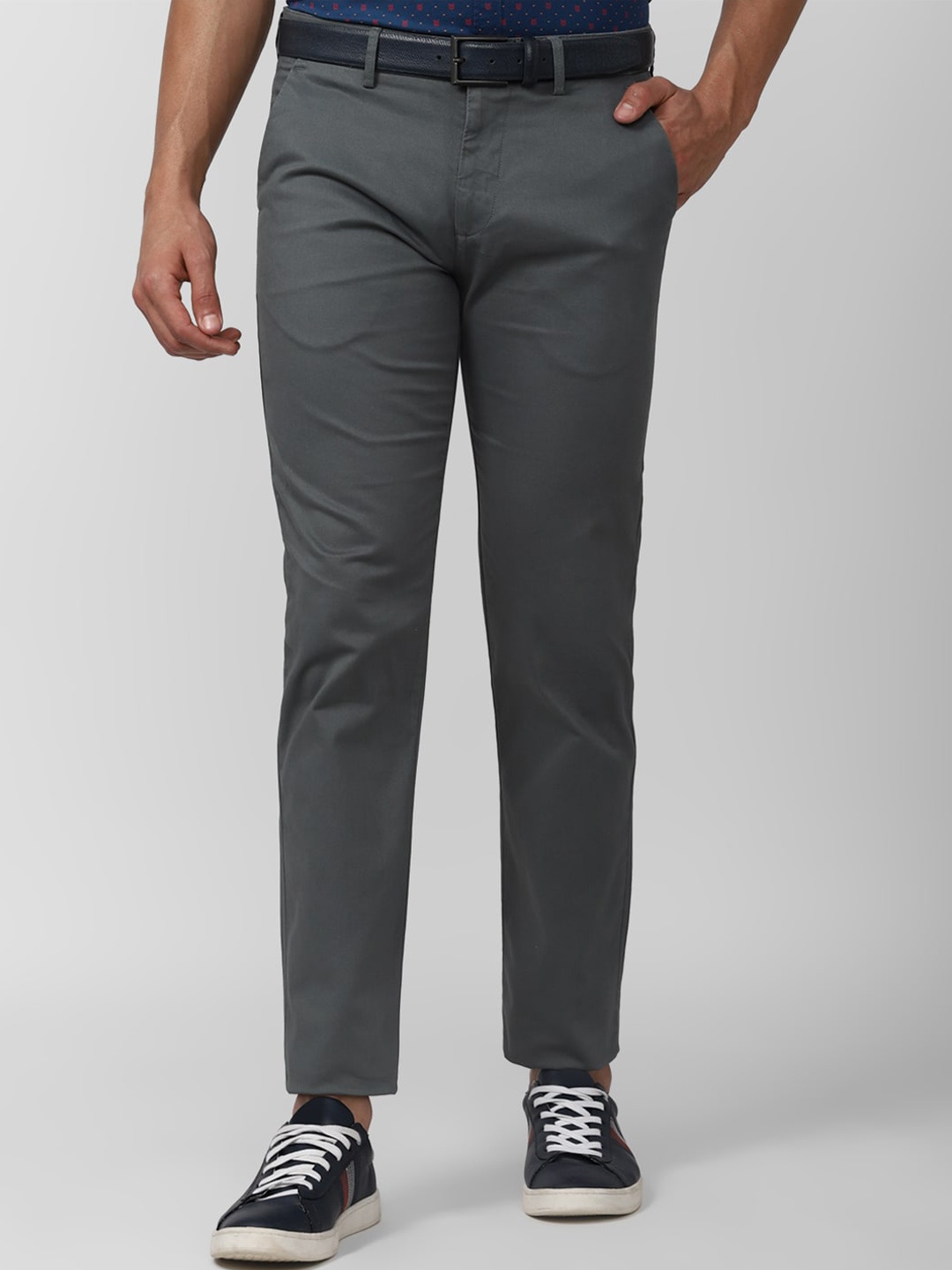 

Peter England Casuals Men Super Slim Fit Mid-Rise Trousers, Grey