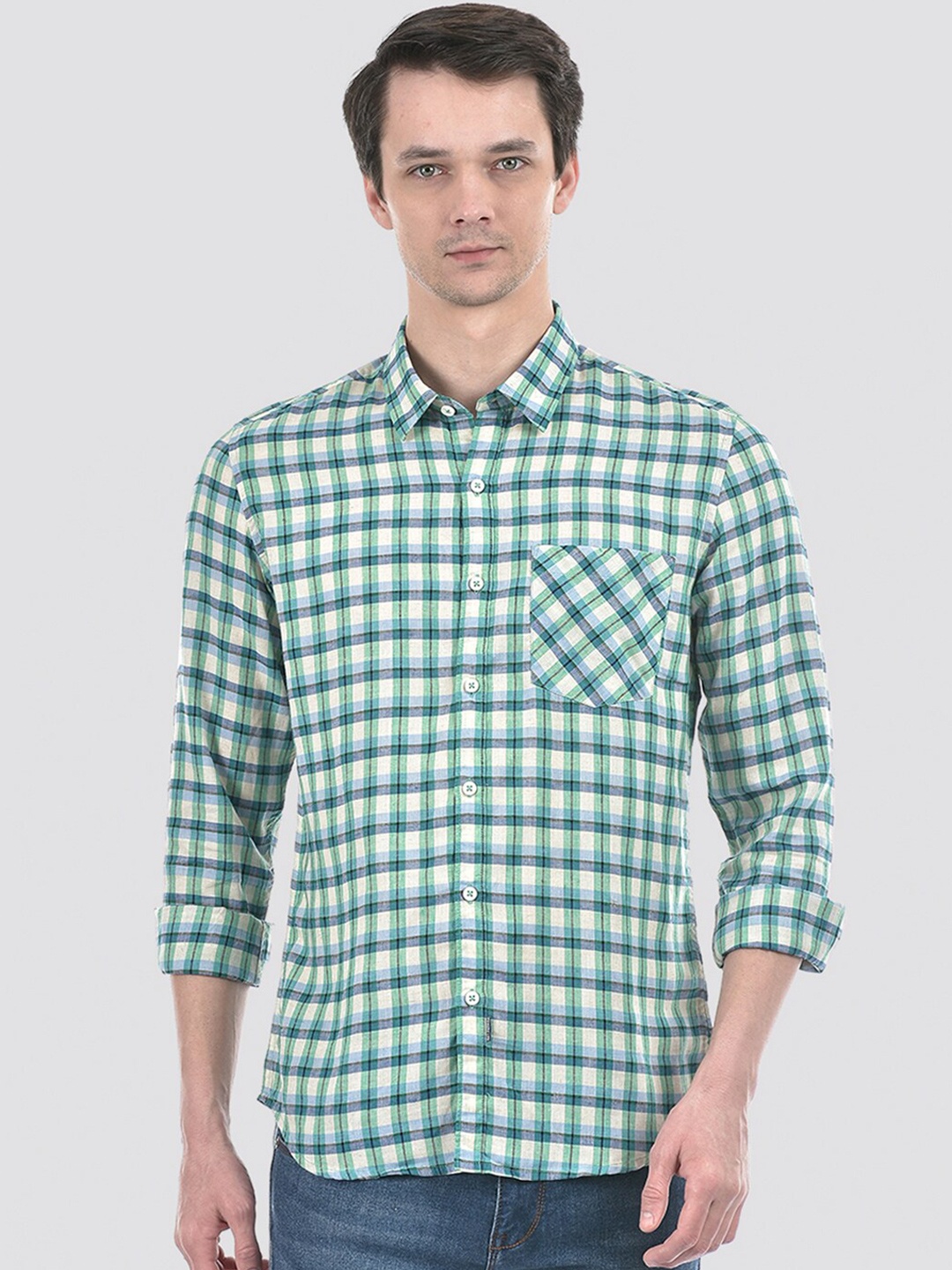 

Numero Uno Men Checkered Slim Fit Shirt, Green