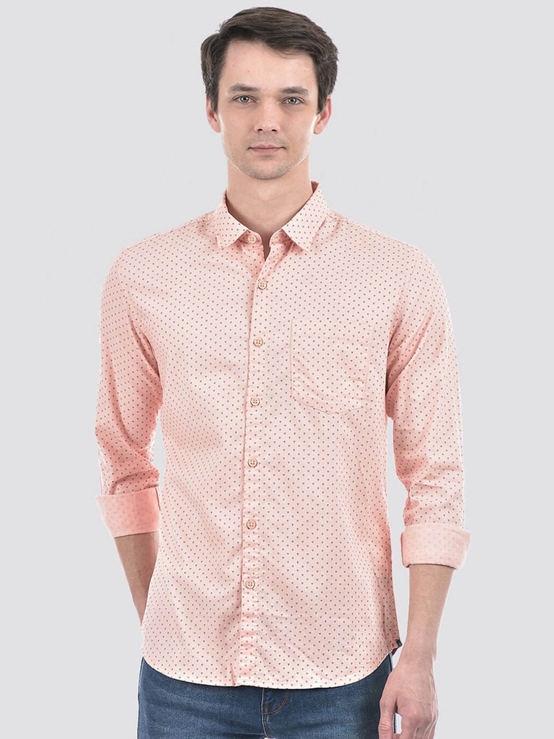 

Numero Uno Men Polka Printed Slim Fit Shirt, Pink