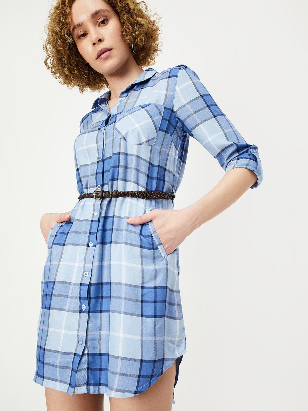 

max Checked Shirt Dress, Blue