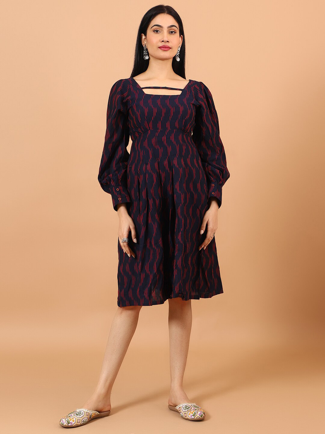 

INDOPHILIA Floral Print Puff Sleeve Fit & Flare Dress, Blue