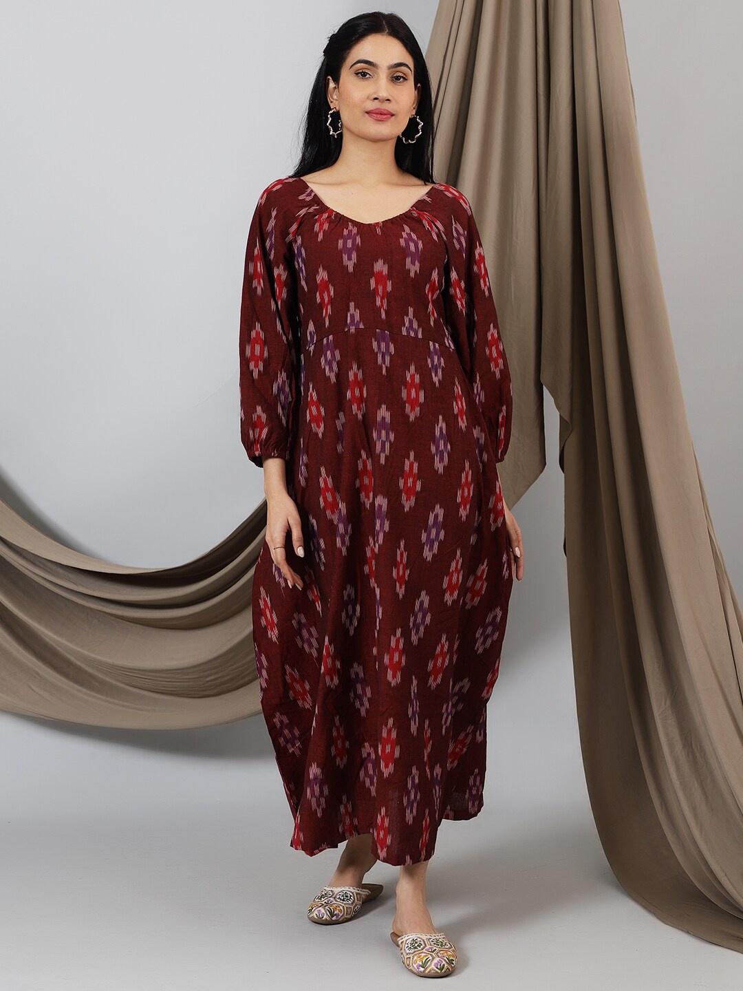 

INDOPHILIA Ethnic Motifs Print Maxi Dress, Brown