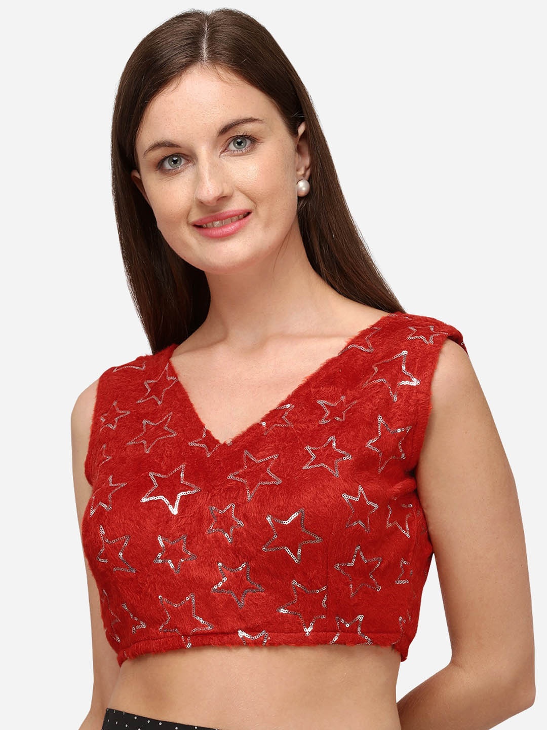 

KALINI Sequined Silk Saree Blouse, Red