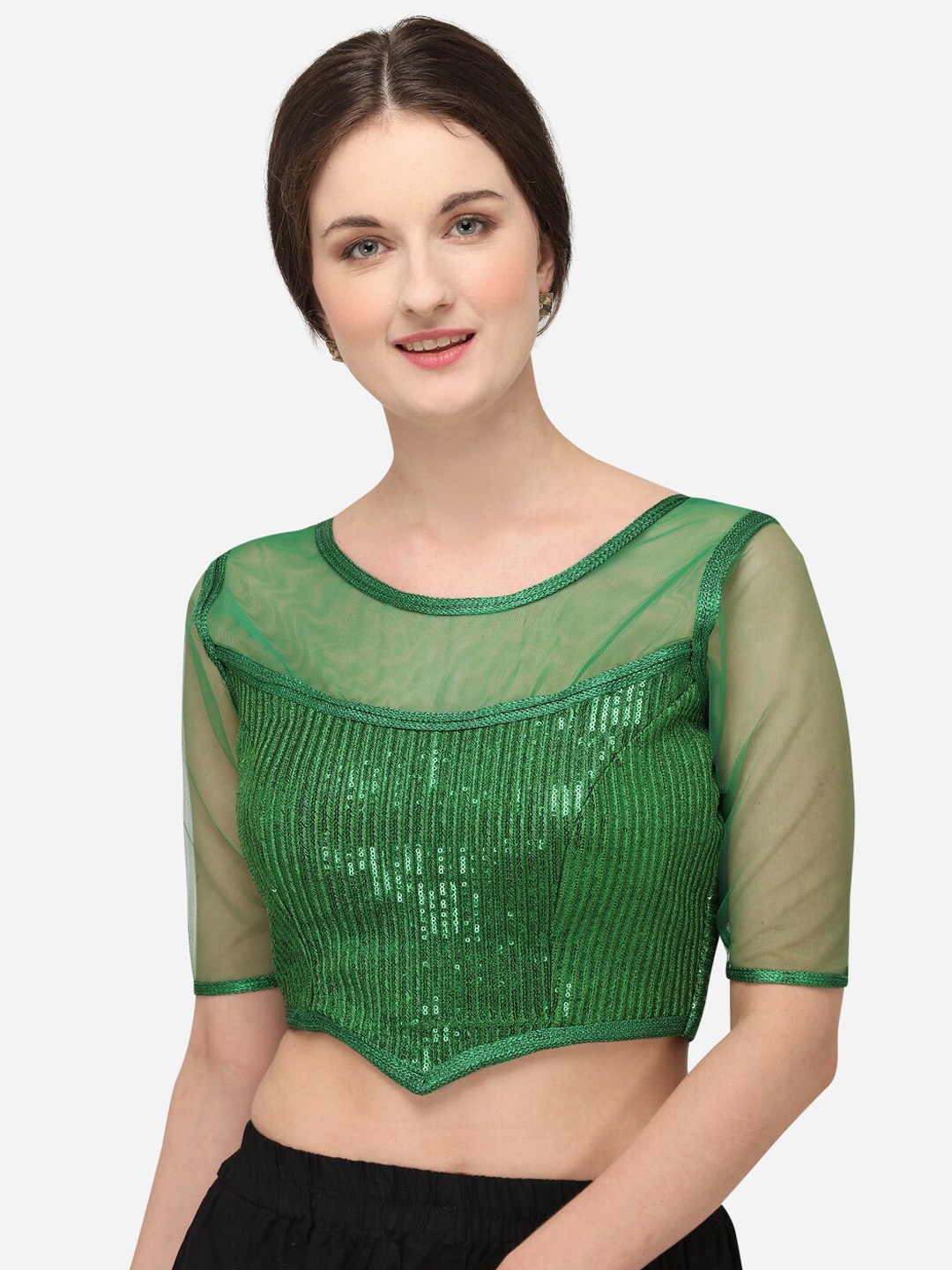 

KALINI Embellished Saree Blouse, Green