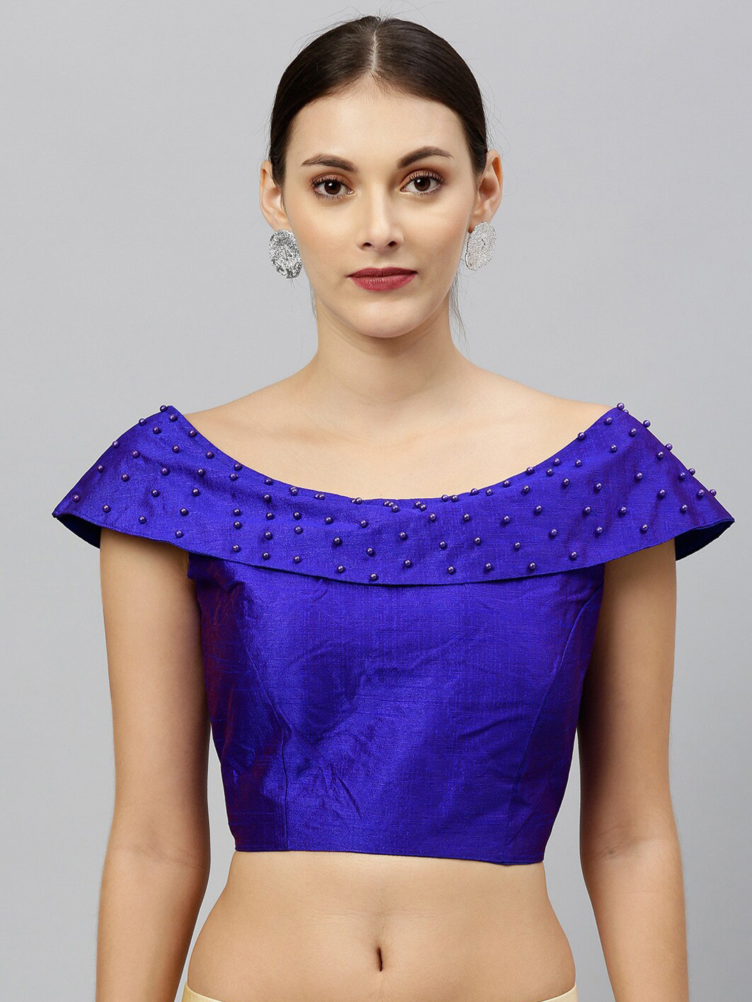 

KALINI Boat Neck Beaded Silk Saree Blouse, Blue