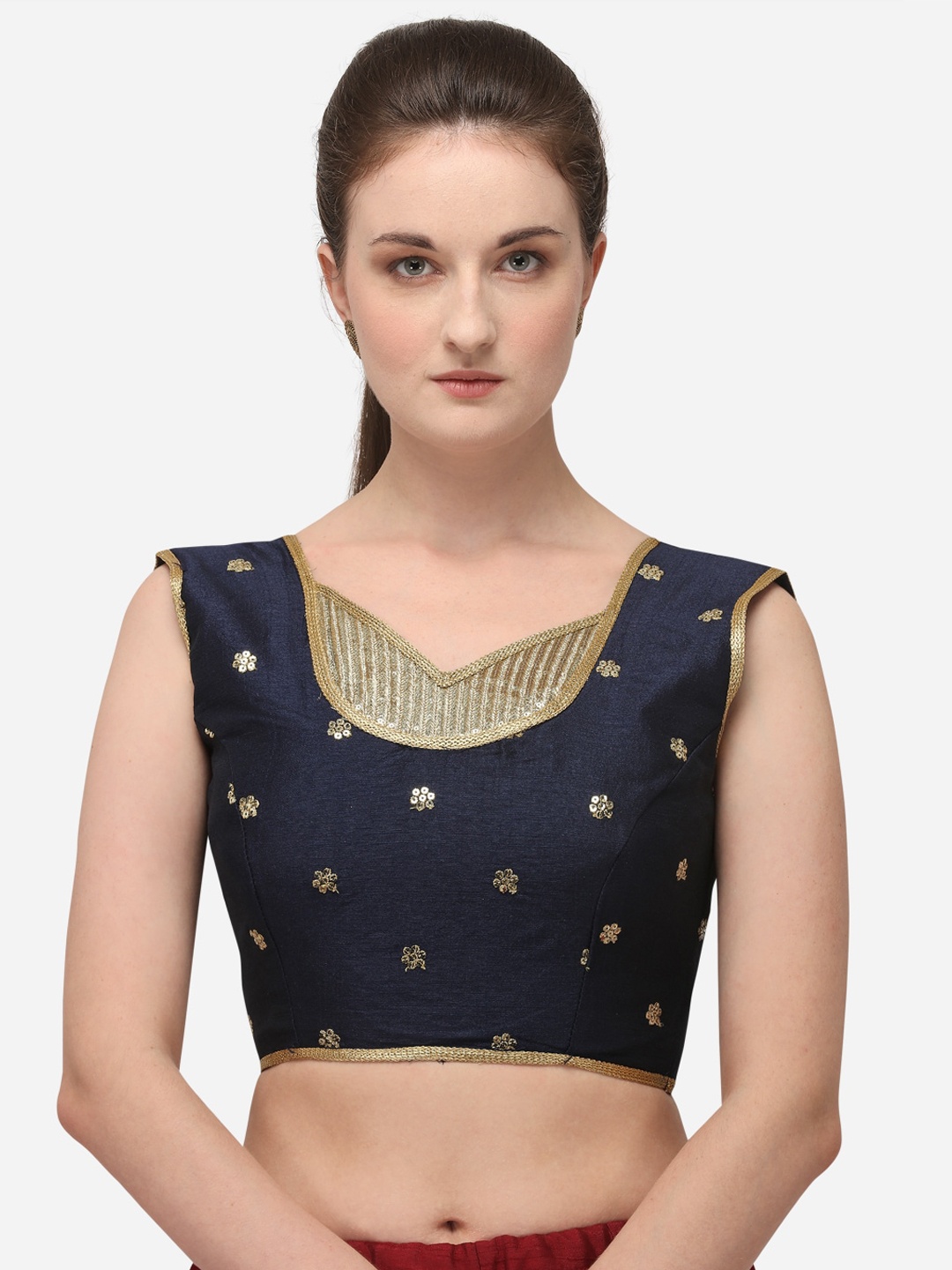 

KALINI Silk Embroidered Work Saree Blouse, Navy blue