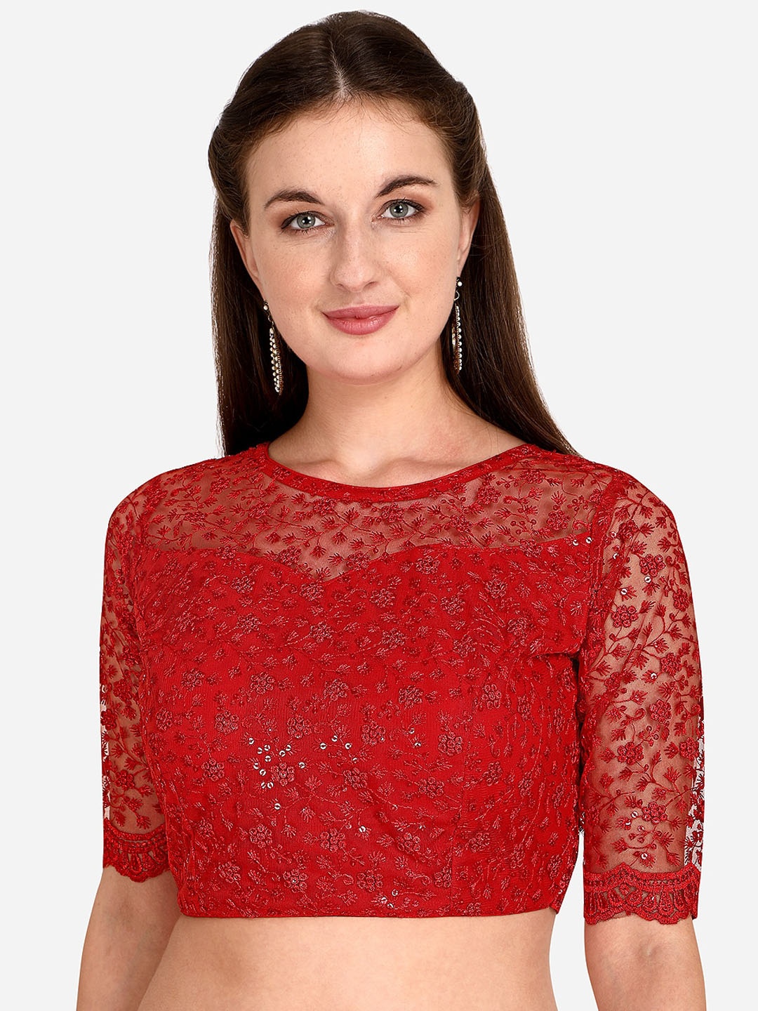 

KALINI Embroidered Saree Blouse, Red