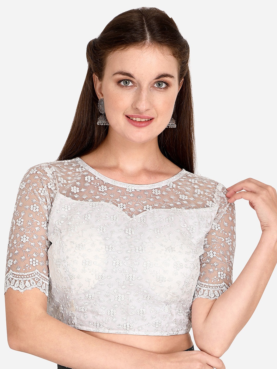 

KALINI Embroidered Saree Blouse, White