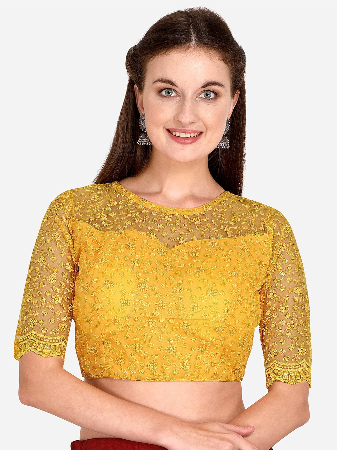 

KALINI Embroidered Sequences Net Saree Blouse, Yellow