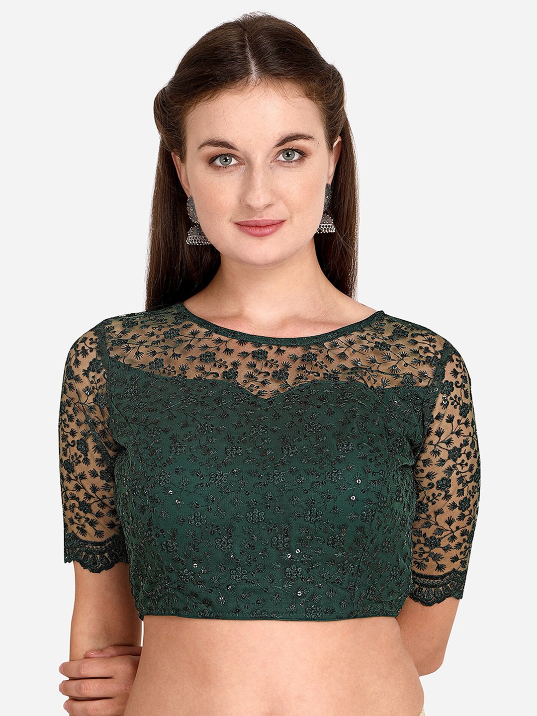 

KALINI Embroidered Saree Blouse, Green