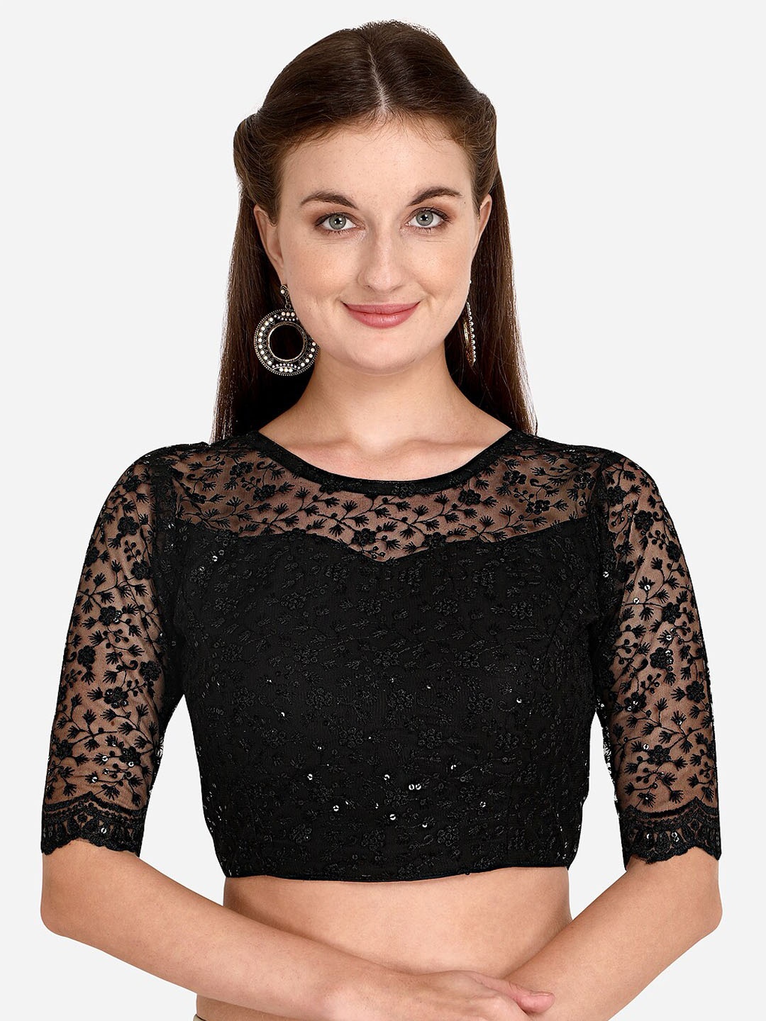 

KALINI Embroidered Saree Blouse, Black