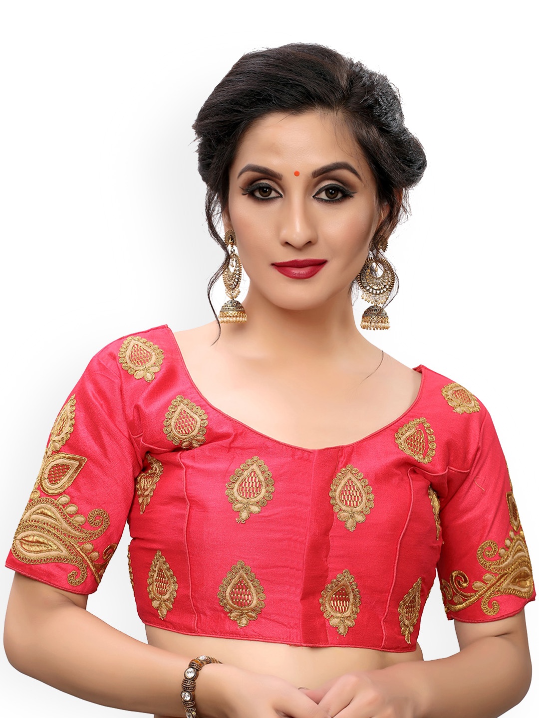 

KALINI Embroidered Silk Saree Blouse, Pink