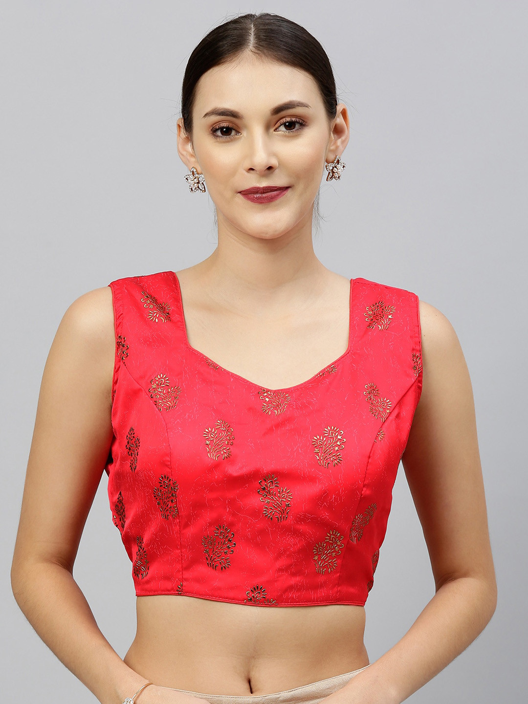 

KALINI Printed V-Neck Silk Saree Blouse, Pink