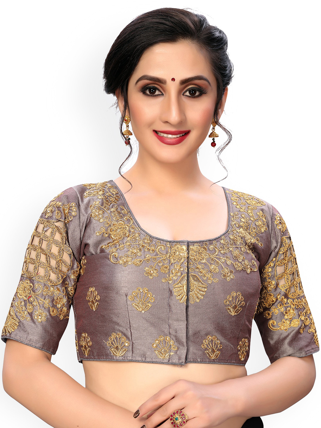 

KALINI Embroidered Saree Blouse, Grey