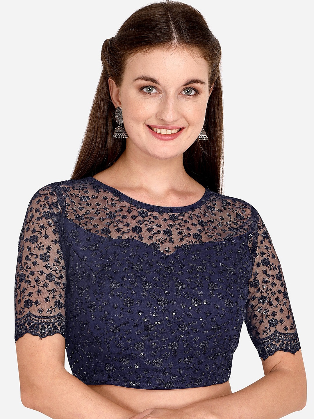 

KALINI Embroidered Saree Blouse, Navy blue