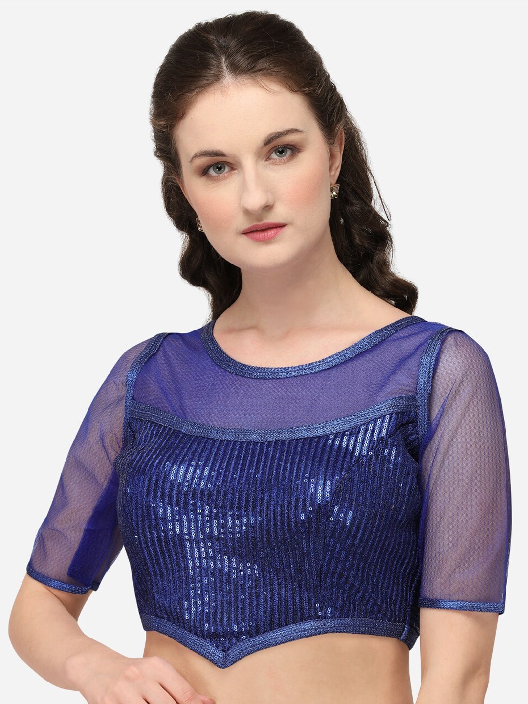 

KALINI Embellished Sequence Saree Blouse, Navy blue