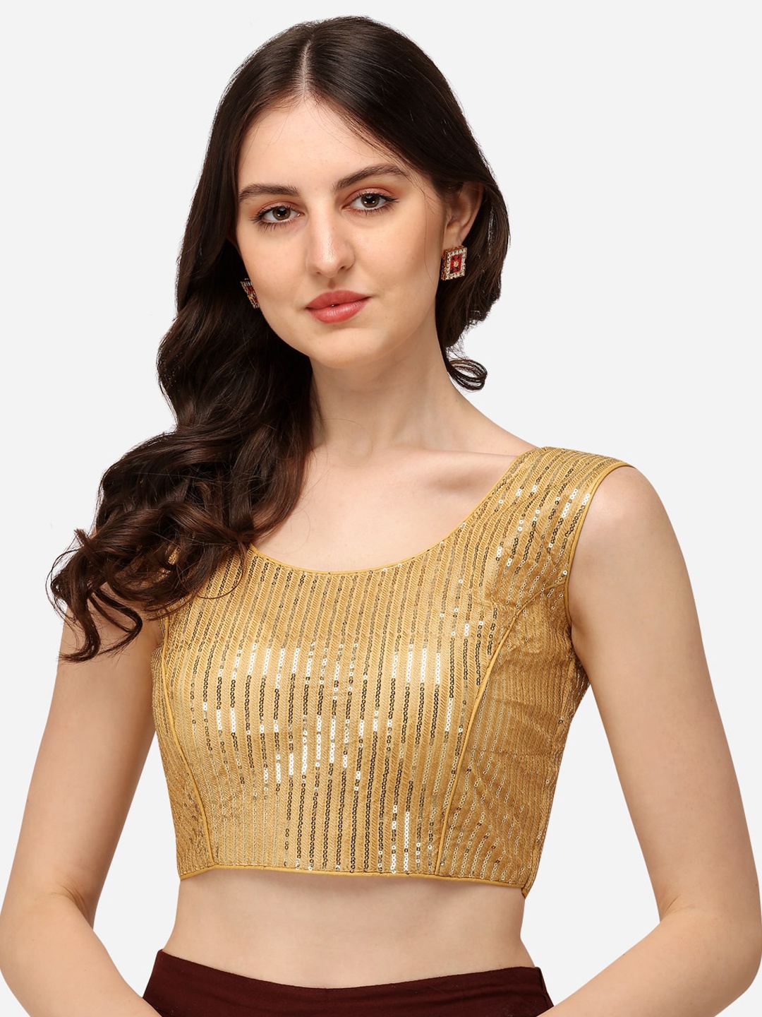 

KALINI Embroidered Round Neck Saree Blouse, Beige