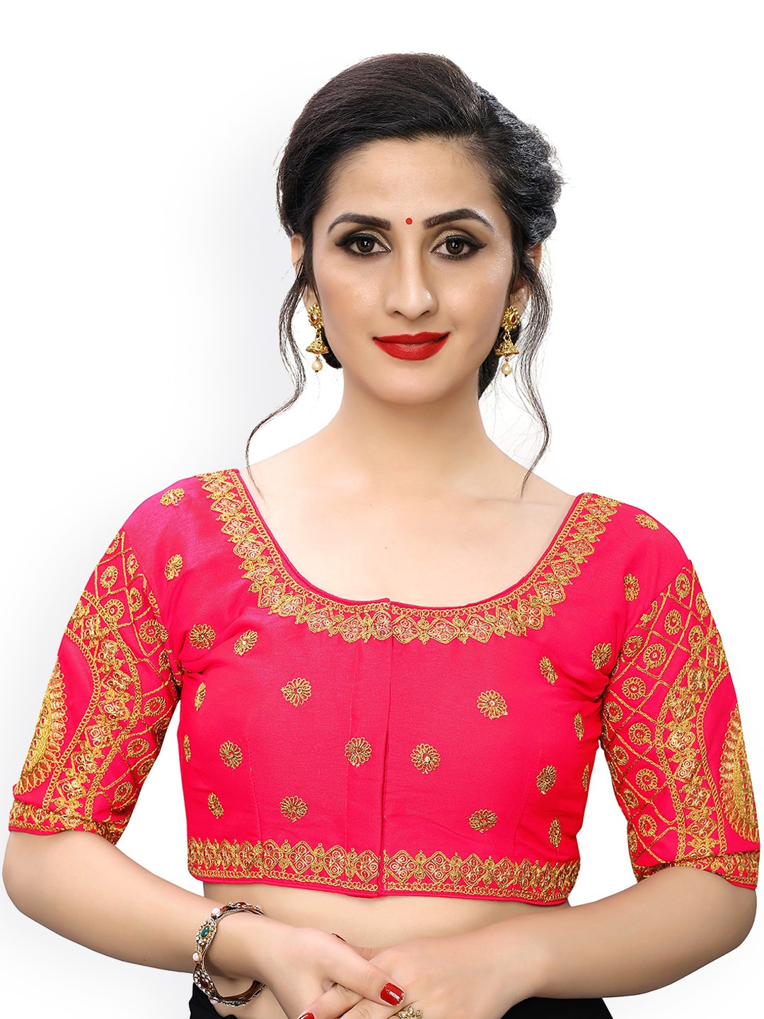 

KALINI Embroidered Silk Saree Blouse, Pink