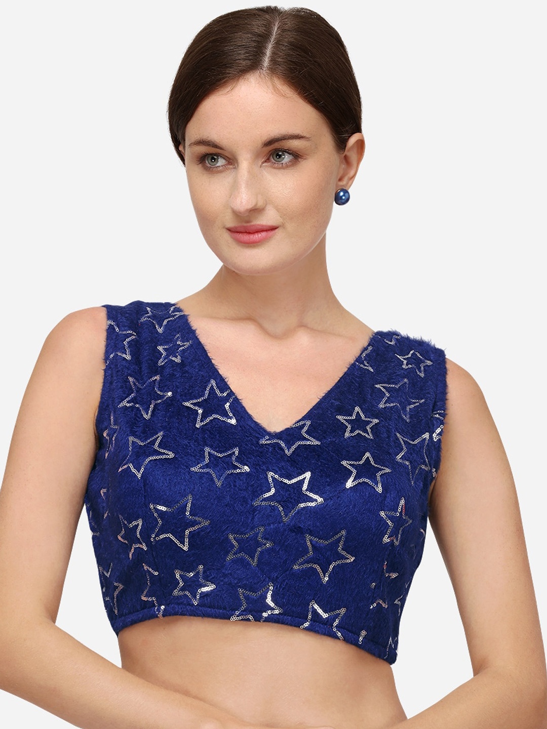 

KALINI Embellished Saree Blouse, Navy blue