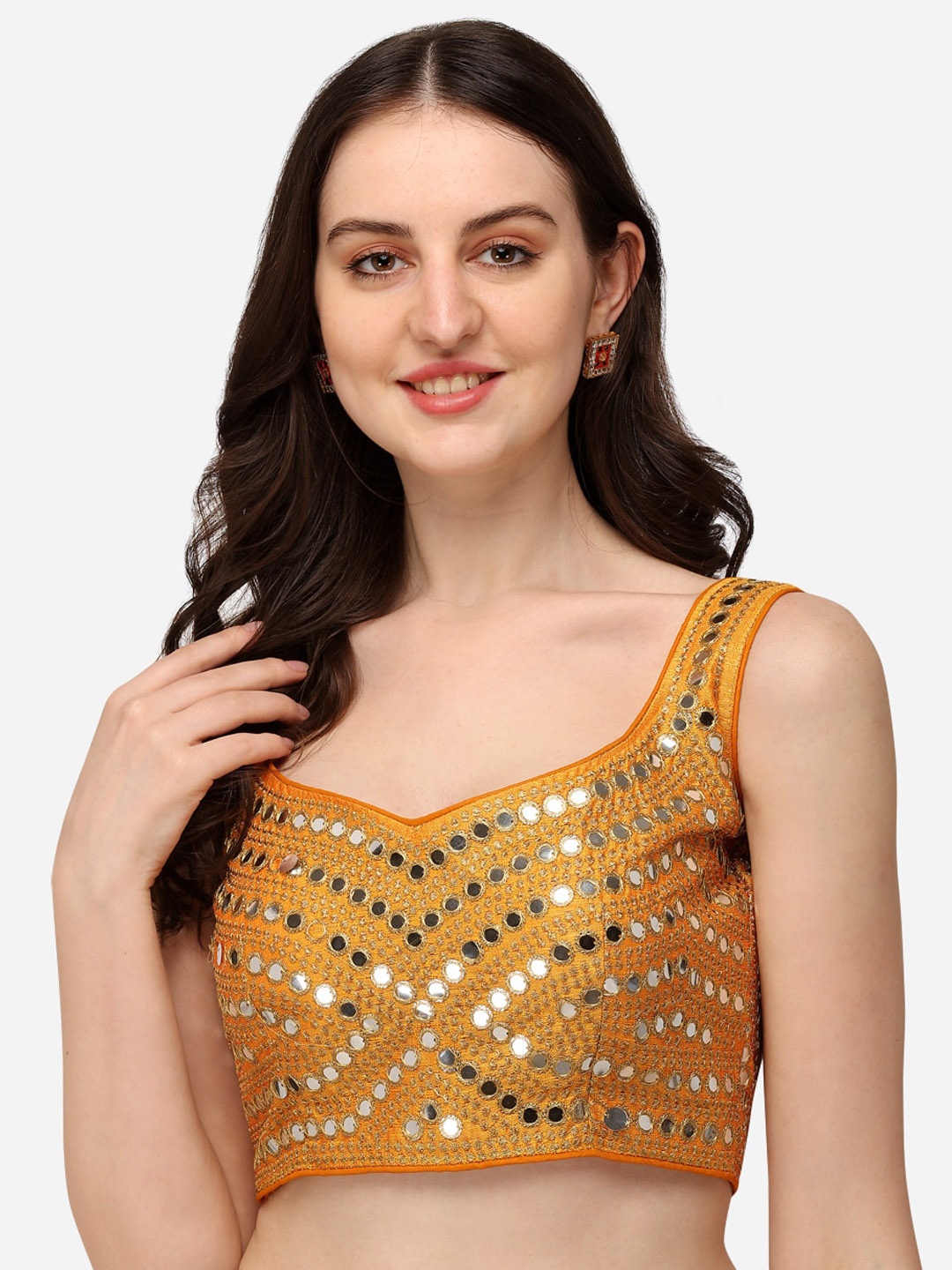 

KALINI Embroidered Silk Saree Blouse, Yellow