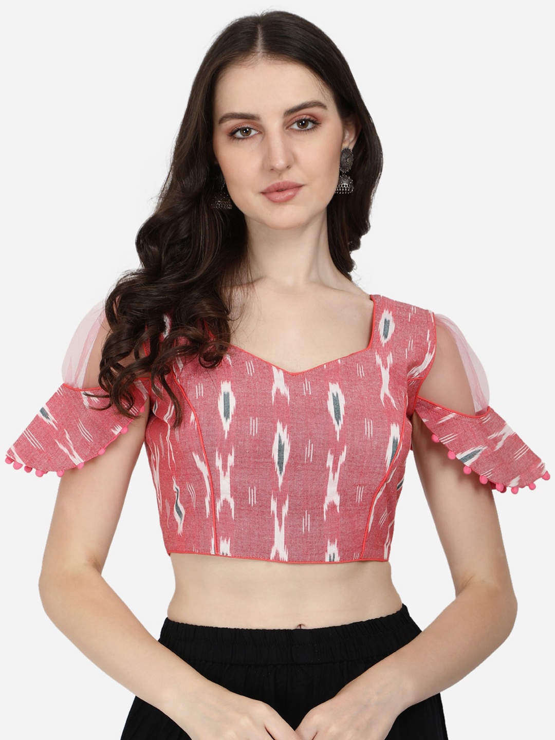 

KALINI Ikat Printed V-Neck Saree Blouse, Pink