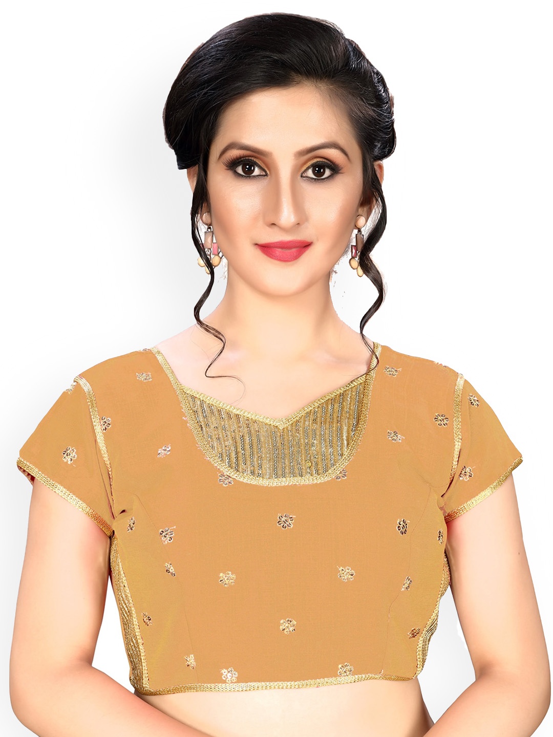 

KALINI Embroidered Saree Blouse, Beige