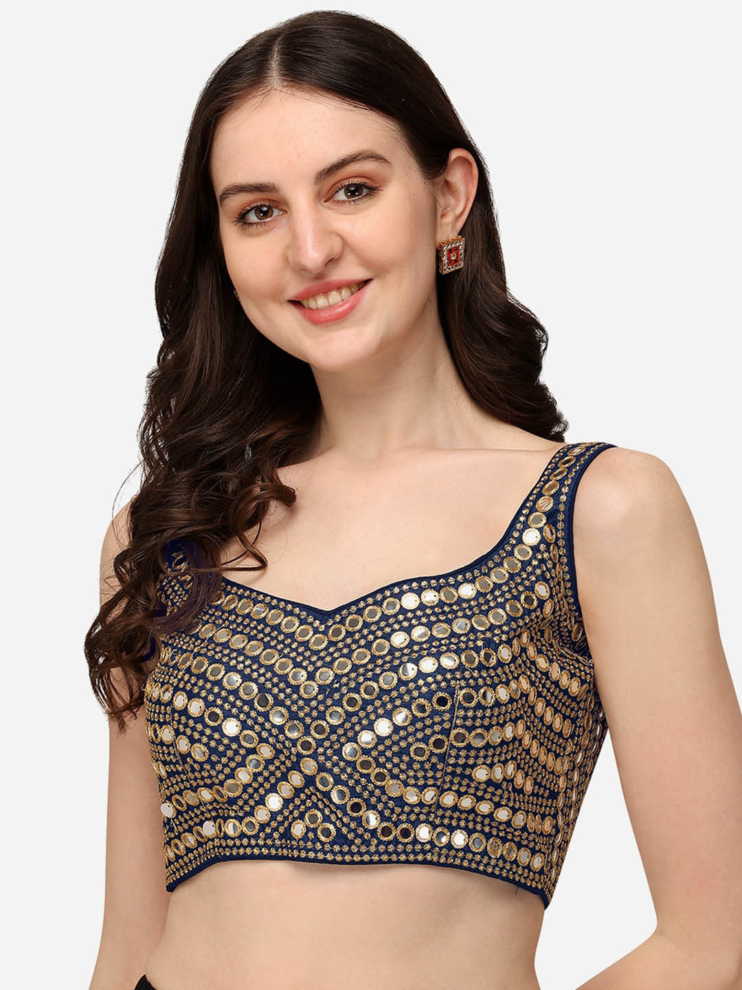 

KALINI Embroidered Silk Saree Blouse, Navy blue
