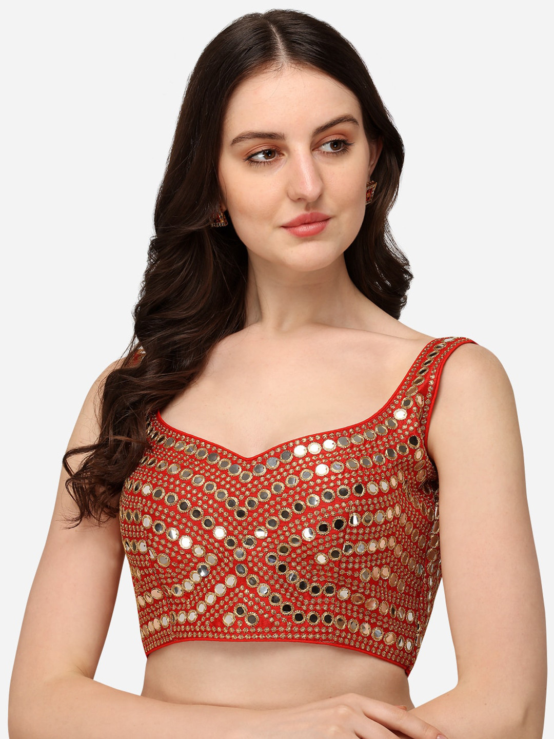 

KALINI Embroidered Silk Saree Blouse, Red