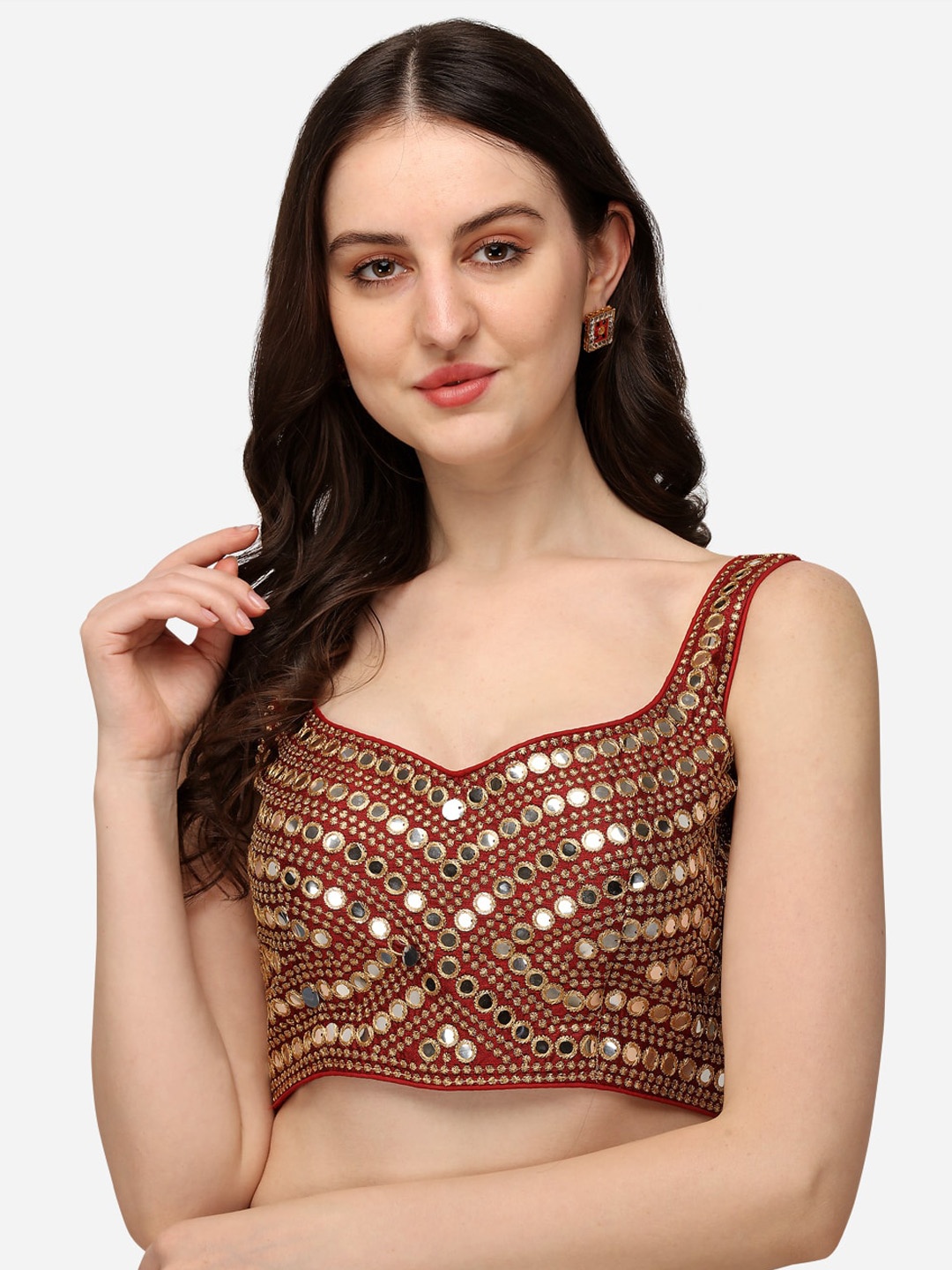 

KALINI Embroidered Saree Blouse, Maroon