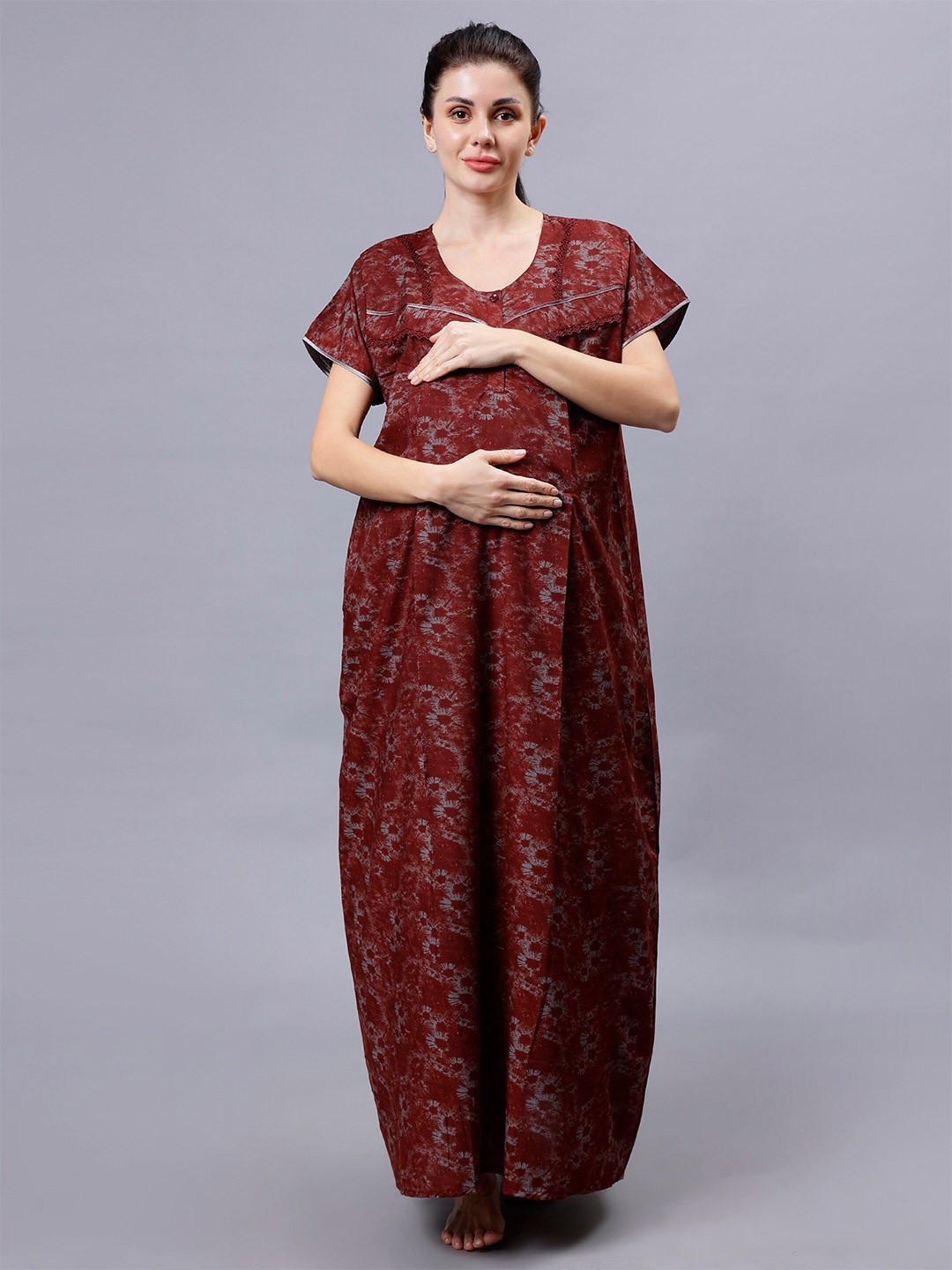 

NIGHTSPREE Women Printed Maxi Nightdress, Rust