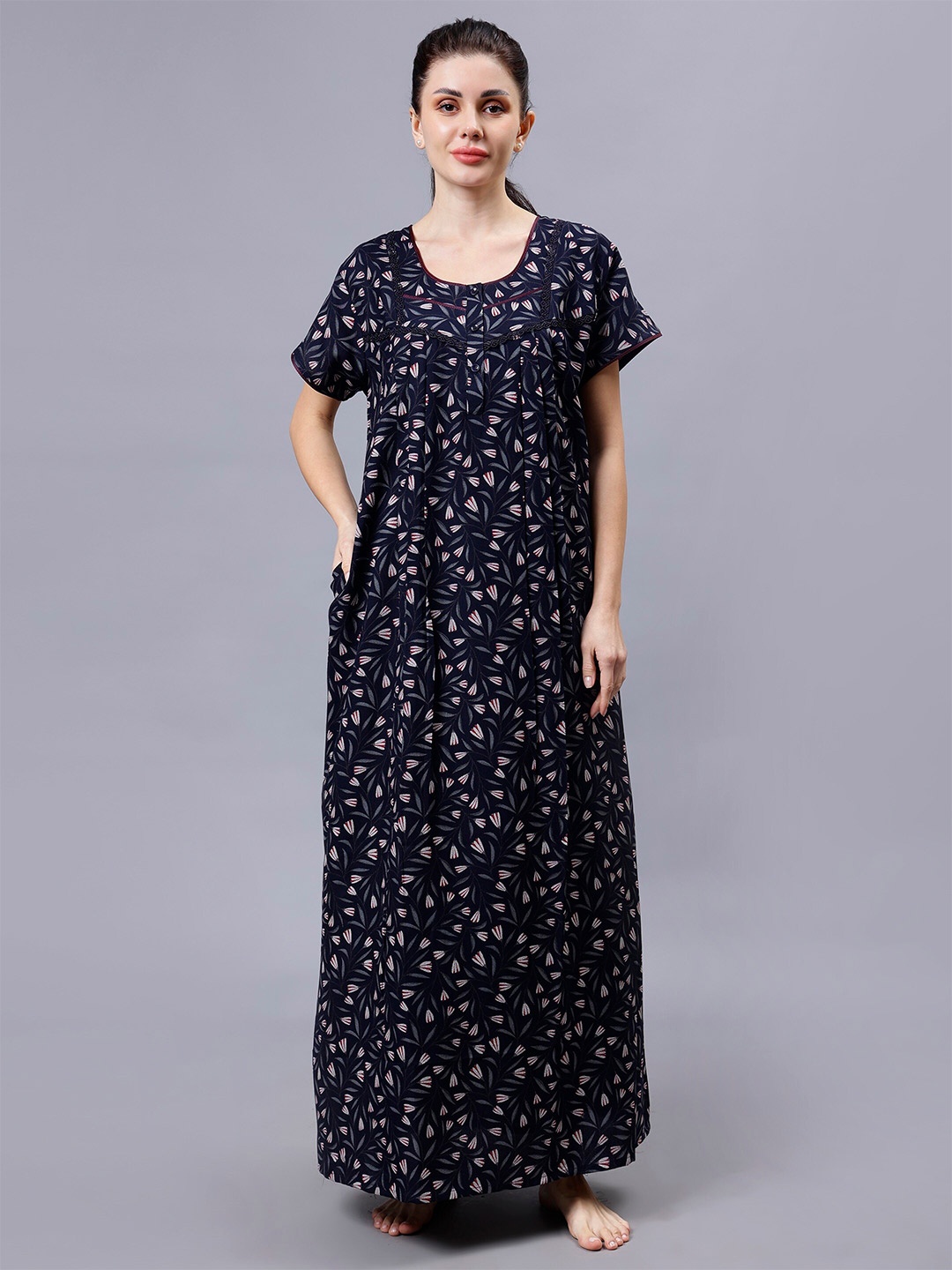 

NIGHTSPREE Printed Maxi Nightdress, Navy blue
